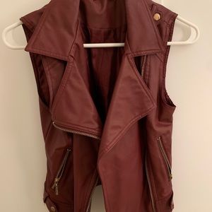 Faux leather burgundy vest